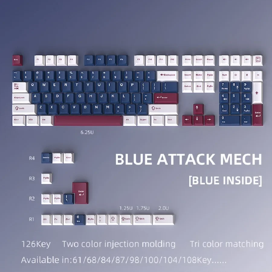 126 Keys Keycaps Set PBT Thermal Sublimation Gaming Mechanical Keyboards Keycaps for Wooting GMK Hi75 Switches Cherry Keycaps