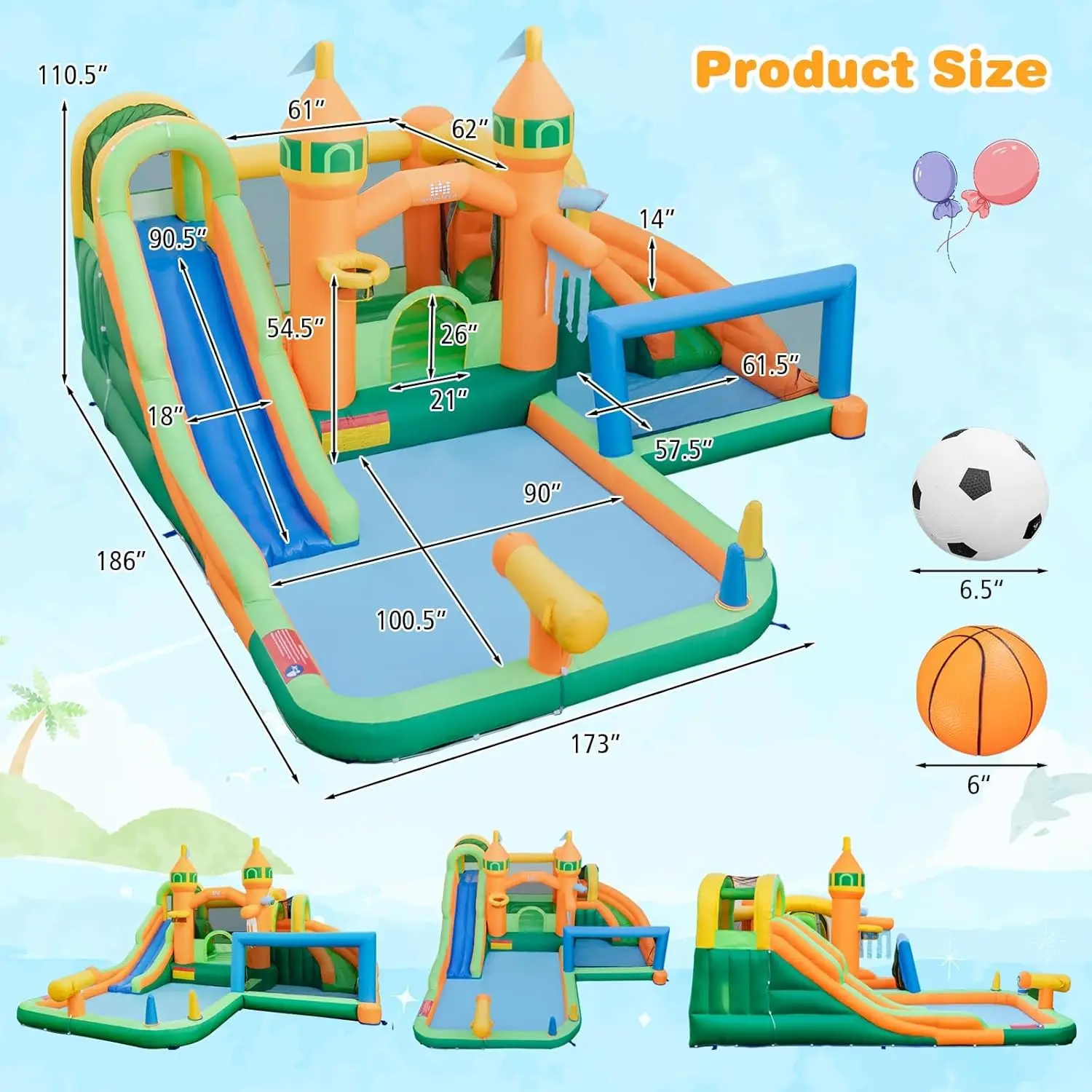 9-in-1 Inflatable Water Park Bounce House with Dual Slides, Splash Pool, and Water Soccer – Outdoor Jump Castle for Big Kids Ages 3+ view 3
