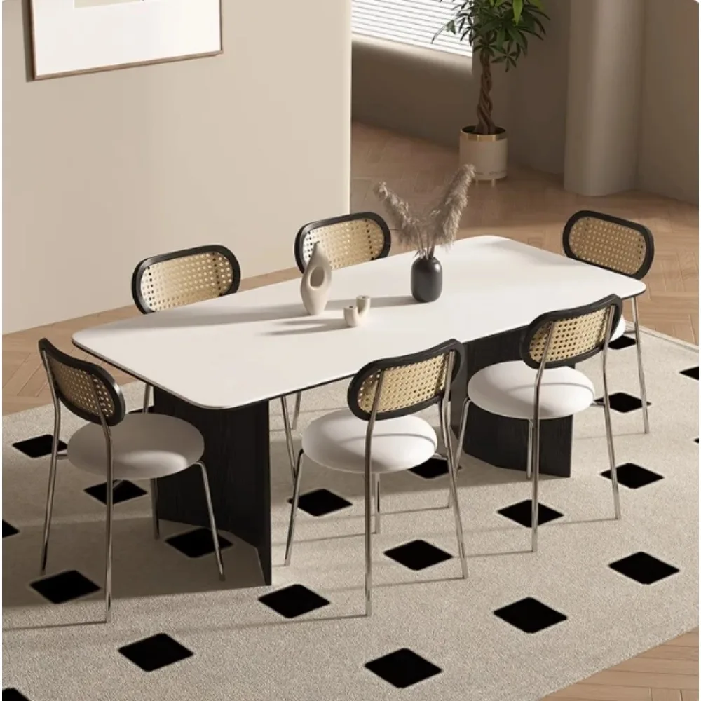 

Italian light luxury solid wood rock slab dining table household modern simple small apartment ash wood dining table