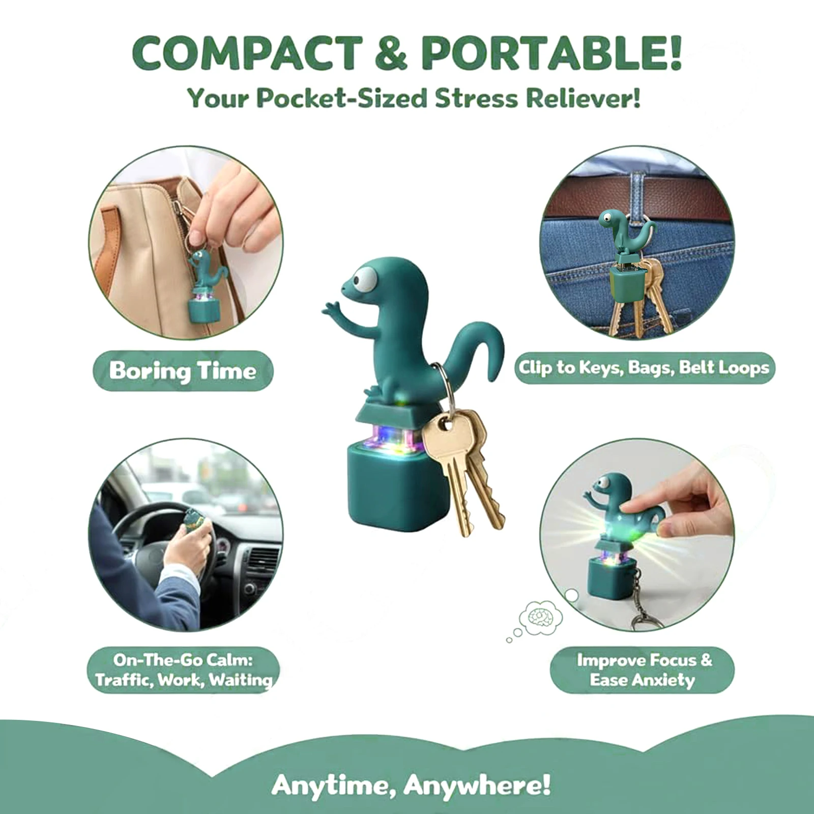 مضحك سحلية زر الصوت المفاتيح سلسلة المفاتيح القابلة لإعادة الشحن تململ كيرينغ اللعب مع أضواء LED الملونة لتخفيف التوتر للجنسين #3