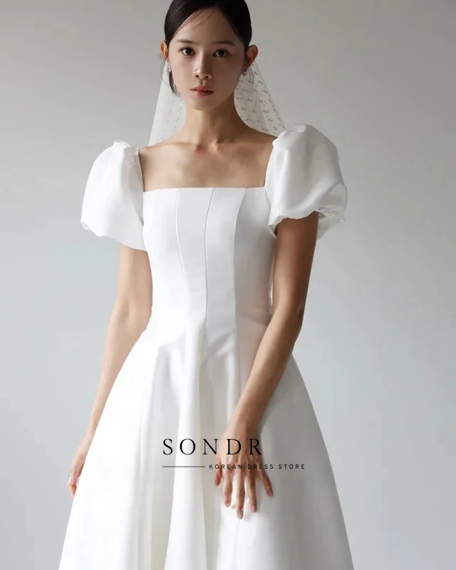 Sondr personnalisé col carré Satin coréen robes de soirée de mariage manches courtes Corset dos Photo Shoot robe mariée bal fête