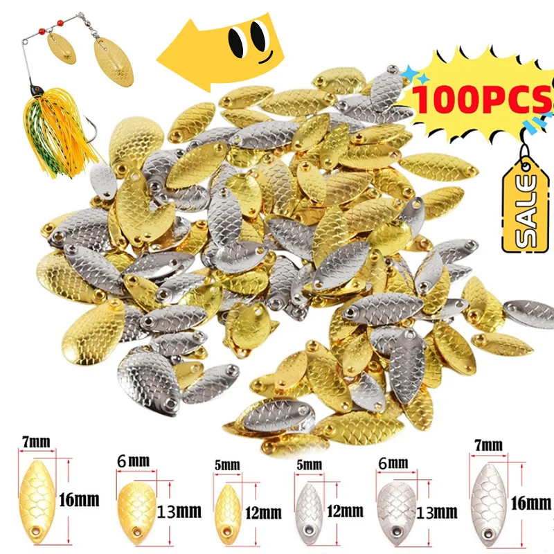 100/80/50PCS New Metal Copper Lure Fishing Spinner Blades Tackle Willow Blades Smooth DIY Accessories Noise Not Hurt Line Sequin