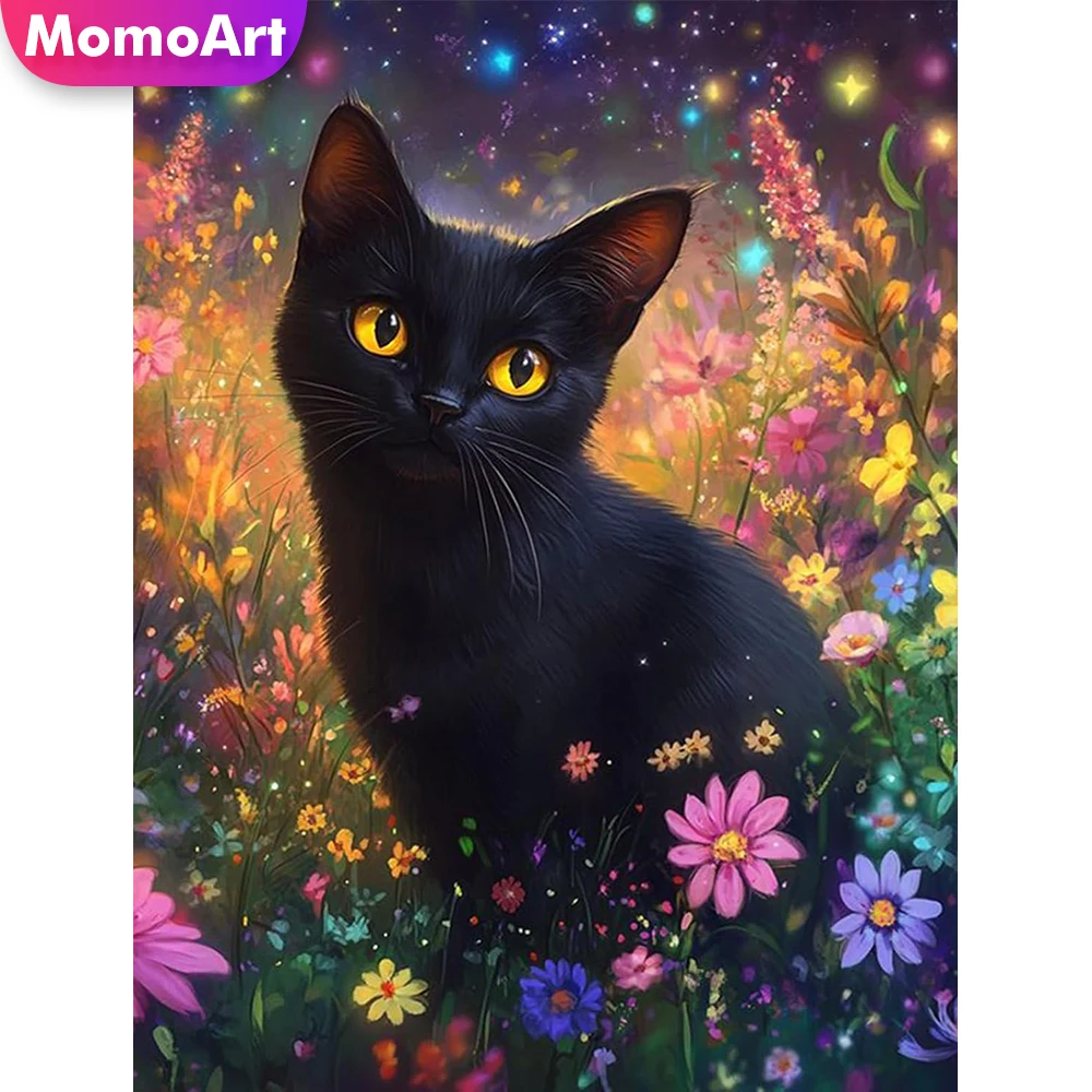 Momoart Neue Ankunft Diamant Mosaik Schwarze Katze Tier DIY Voll Platz Runde Diamant Malerei Blume Bild Strass Handwerk