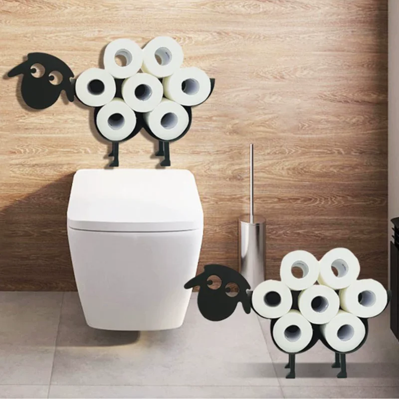 

Cute Sheep Toilet Paper Roll Holder Black Tissue Box Novelty Free Standing or Wall Mounted Toilet Roll Tissue Paper Storage