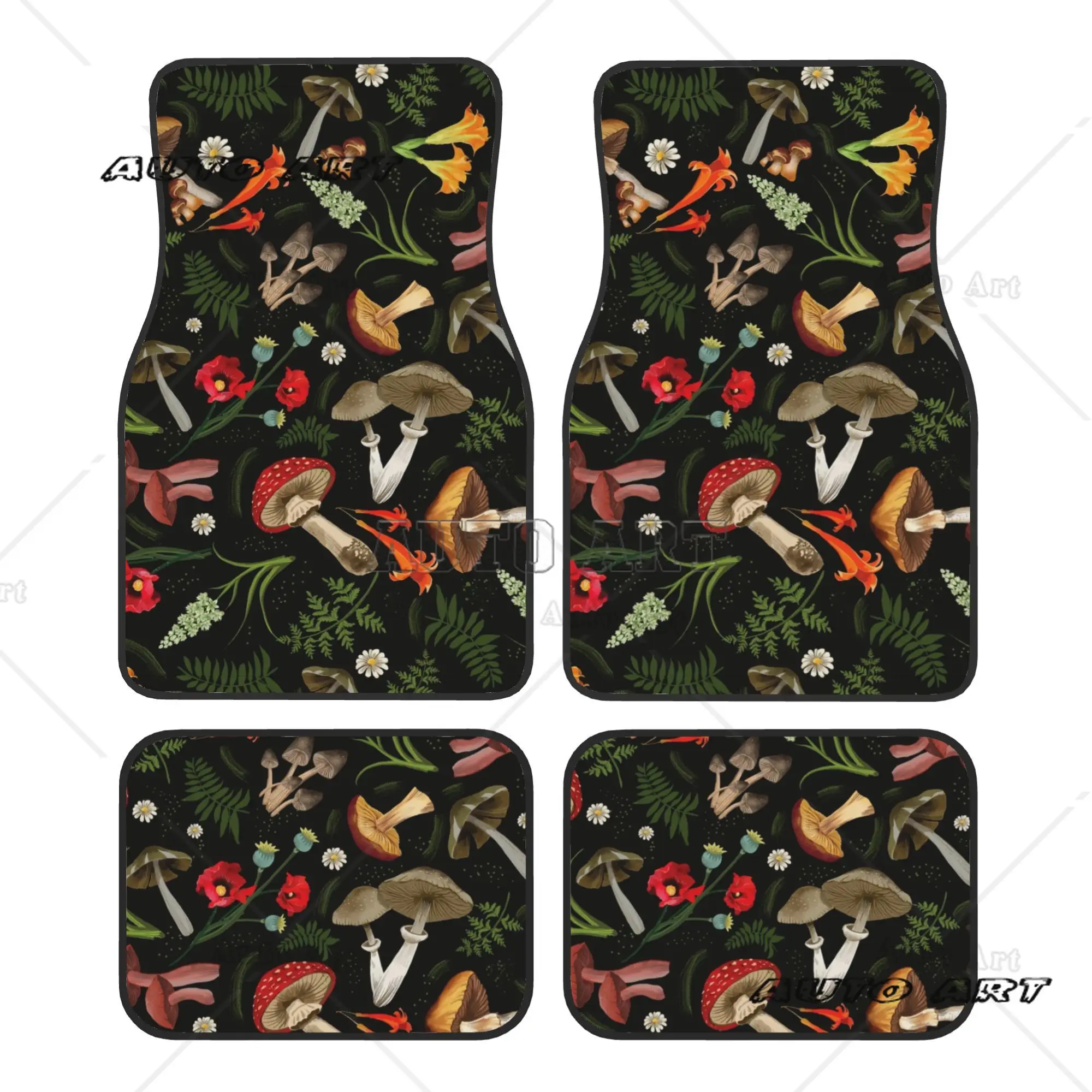 Psychedelic Mushroom Plants Car Floor Mats of 4 Pieces Crystal Velvet Carpets Rugs Universal Car Front Rear Carpets Foot Mats
