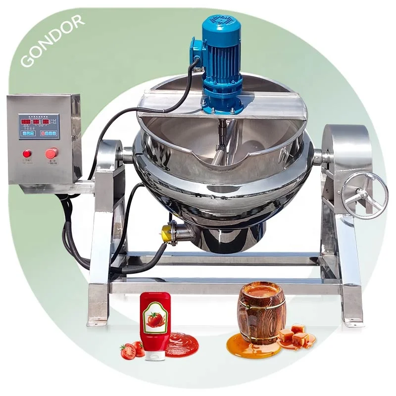 Sugar Caramel Jam Cooker Tilt Agitator Boiler Cook Steam Cooking Pot Mixer Jacket Kettle Machine with Mixer