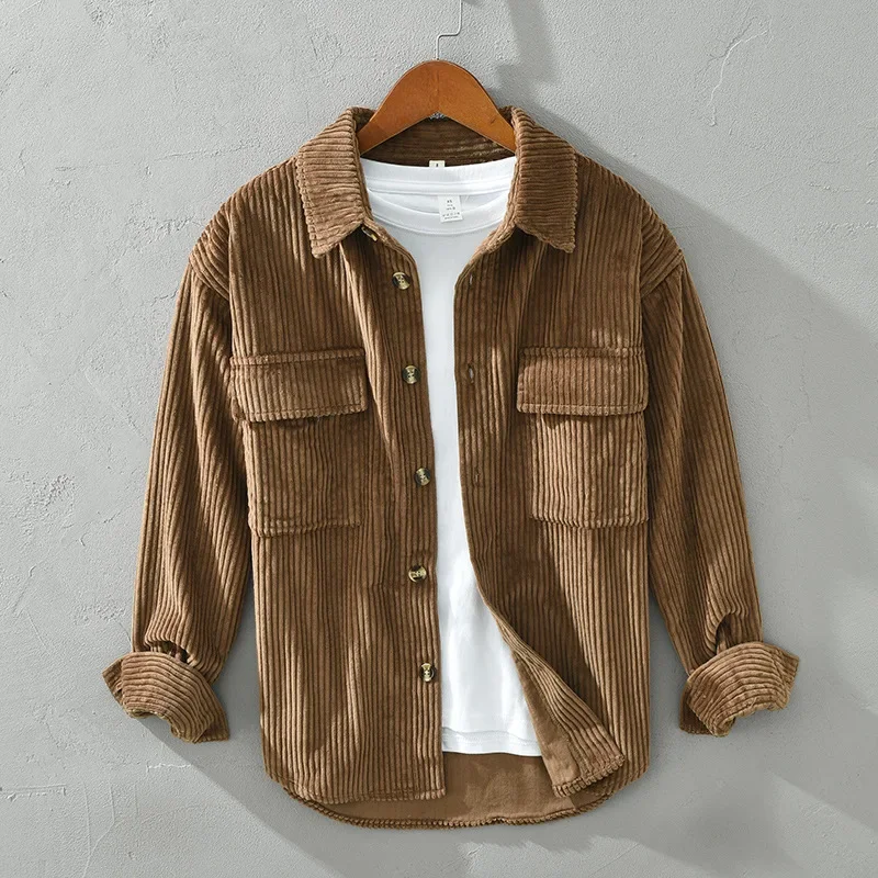 Nueva camisa de manga larga de pana a la moda para hombre, chaqueta informal holgada, colección Otoño/Invierno de alta calidad de Amazon