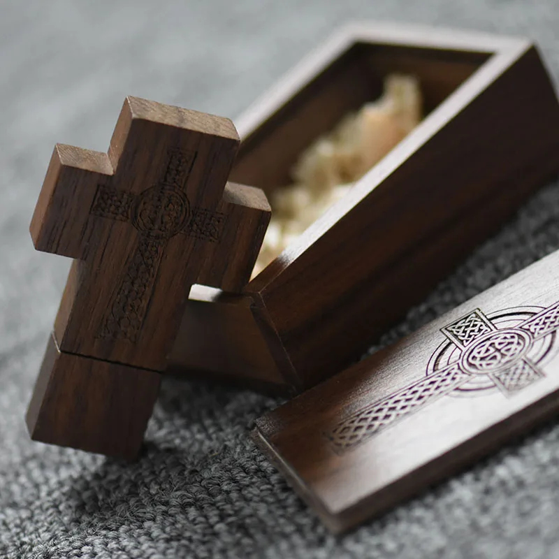 Wood Cross Ideas USB 2.0 Flash Drive Free Custom Logo Pen Drive Real Capacity Box Memory Stick Walnut 64GB/32GB/16GB/8GB U Disk