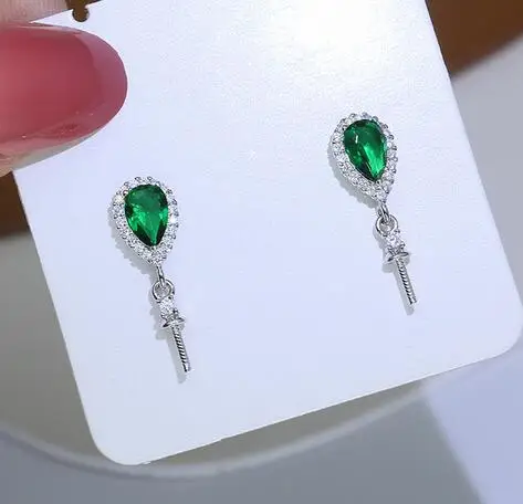 1pair  S925 Sterling Silver Micro inlaid white black pink 9-10mm Pearl  Green zircon  Earrings Jeweller DIY accessories