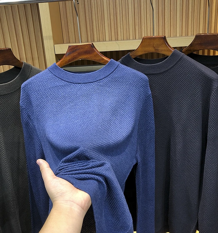   ミックスウールニットセーター ラウンドネック メンズ 秋冬 ファッション ユース アクティブ スリーブ ロングスリーブ 無地ニットウェア