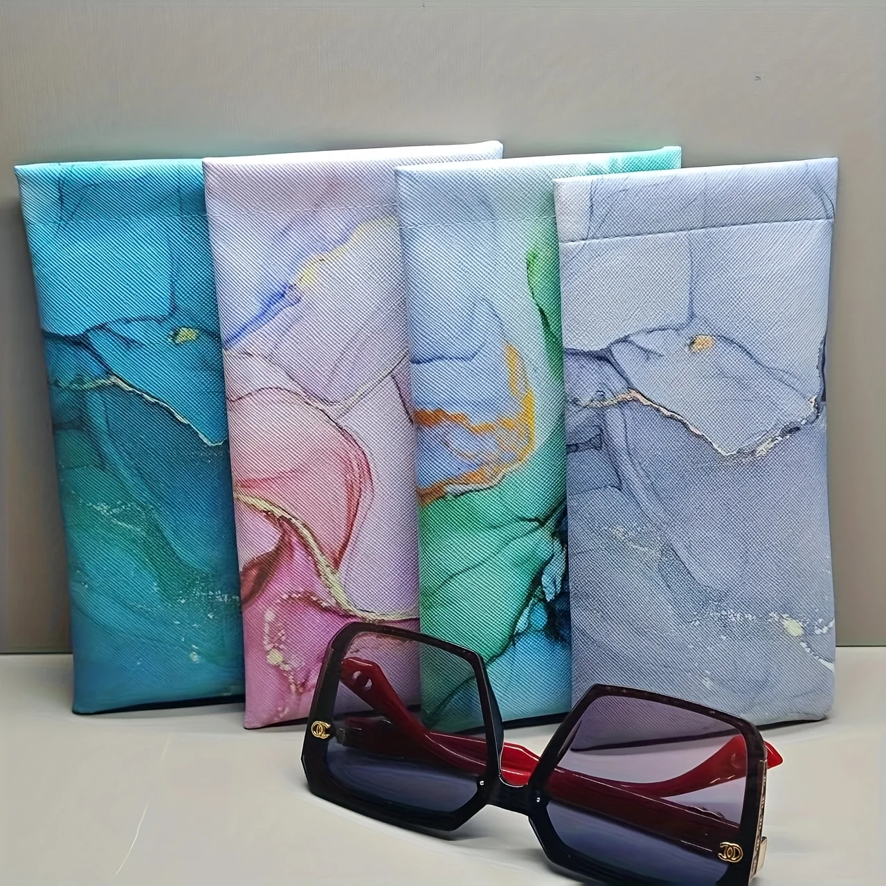 Weiches Brillenetui aus Kunstleder mit Marmormuster - Weiches Material, Unisex, Aufbewahrungstasche für Kosmetik und Kleinteile, Kleine Organizer-Tasche