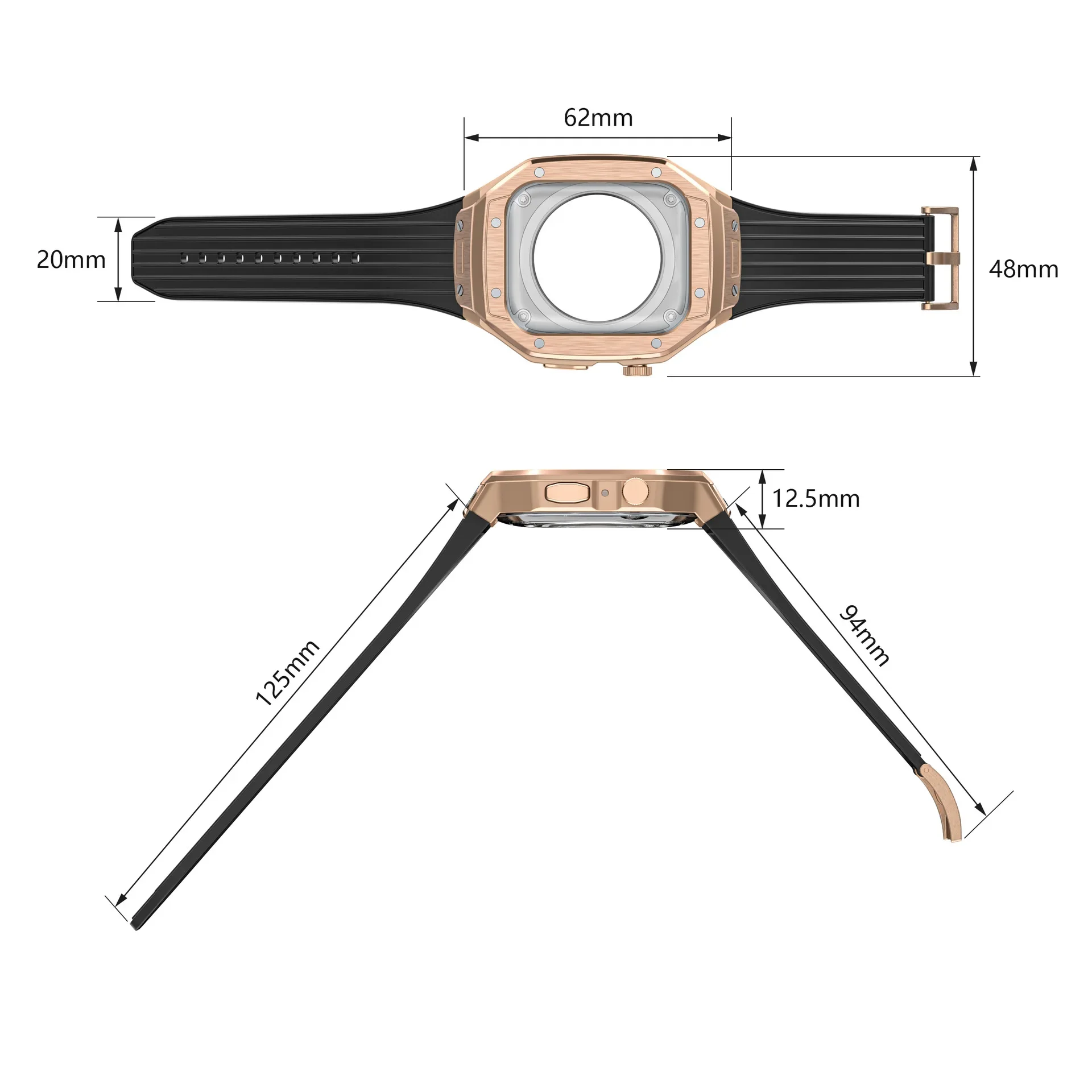 Luxuriöses Legierungsgehäuse + TPU-Armband für Apple Watch 45 mm 44 mm, Edelstahl-Schnallenband für iWatch 9 8 7 6 5 4 DIY-Modifikationsset