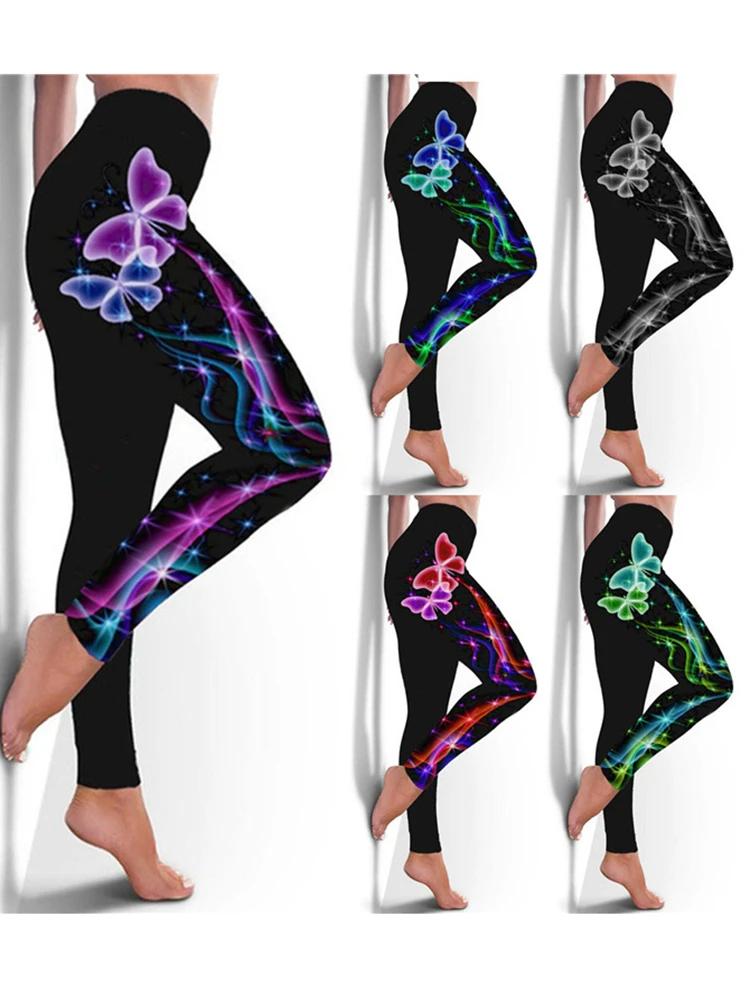 Leggings élastiques College papillons pour femmes, collants de sport brillants, pantalons de yoga de fitness respirants, leggings taille haute décontractés, levage de la hanche