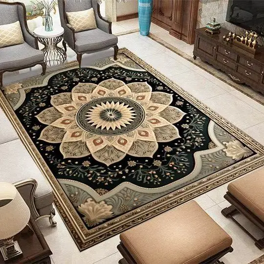 

Retro Persian Abstract Style Living Room Carpet Antiskid Foldable Easy Clean Lounge Rug Machine Soft Washable Coffee Tables Mat