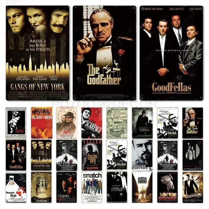 Classic Gangsters Movie Metal Poster Tin Decor Vintage Metal Poster Wall Art Decor Plate Bar Club Wall Decor Retro Home Bedroom