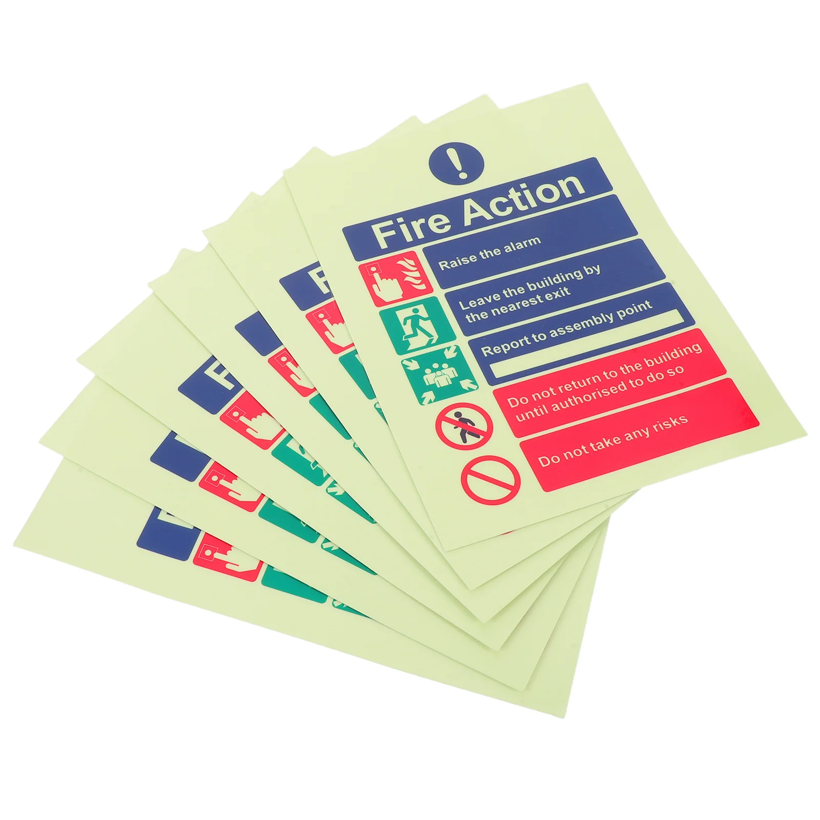 

6Pcs Self Adhesive Fire Safety Stickers Glow in Dark Vinyl 15x20cm Workplace Emergency Procedure Notice Sign for School Factory