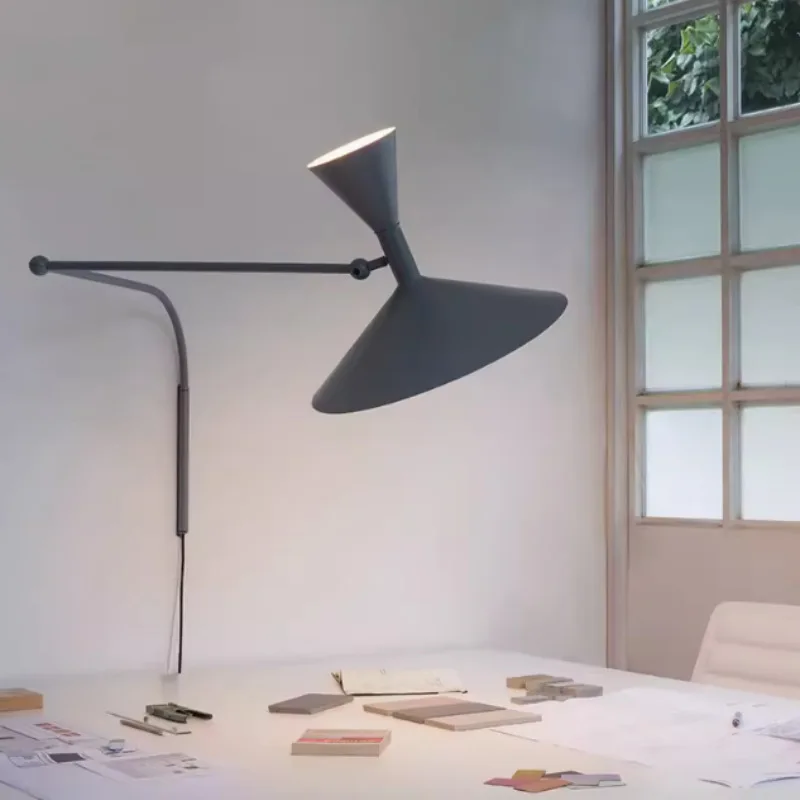 

Minimalist designer living room background wall study bedroom bedside rotatable rocker arm reading wall lamp