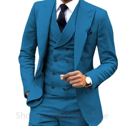 3 Piece Men Wedding Suit Prom Dress Jacket+Pants+Vest Business Men Suit Set Slim Fit Groom Tuxedo Male Blazer British Style