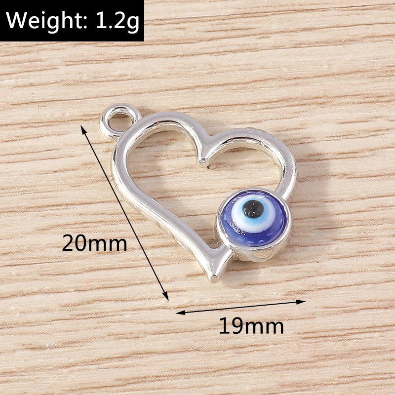 10pcs 19x20mm Cute Alloy Evil Eye Hollow Heart Charms Pendants for Jewelry Making Drop Earrings Necklace DIY Crafts Supplies