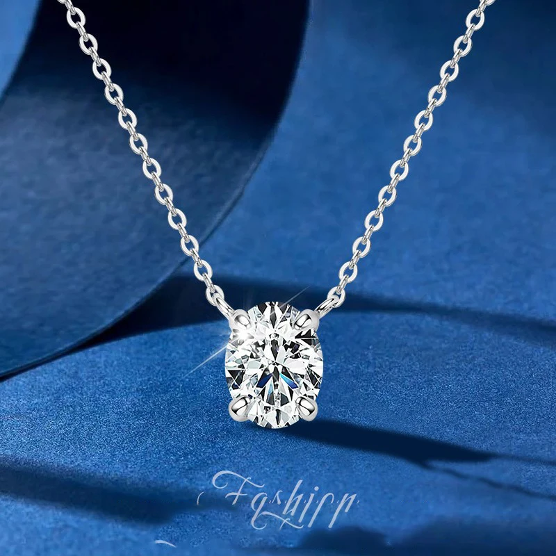 

Oval Cut Moissanite Necklace Solitaire Pandent GRA Certified s925 Sterling Silver 18k Classic Necklaces for Women