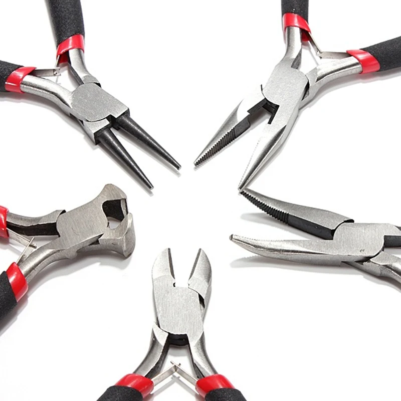 5Pcs Jewellery Mini Pliers Tools Kit Cutter Chain Round Bent Nose Beading Making