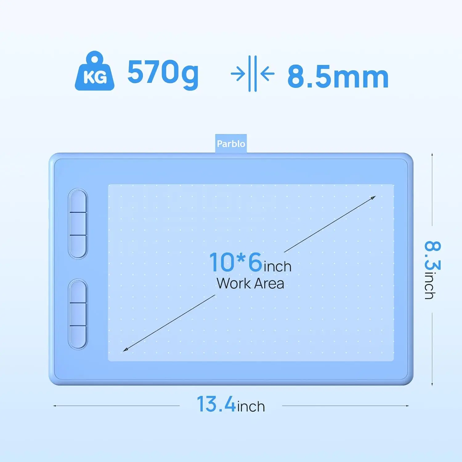 Imagem -02 - Tablet de Desenho Caneta sem Bateria Teclas Expressas Funciona com Windowsmacandroidchromebook 10x6 Tablet Gráfico Parblo-n10b