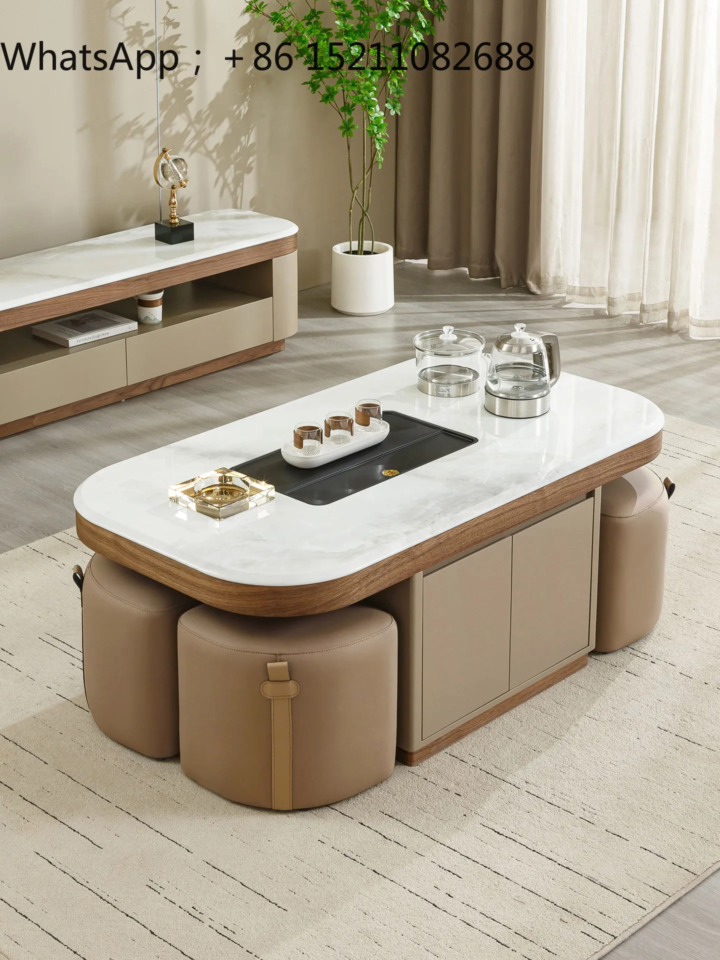 LLY marble living room coffee table tea integrated household solid wood minimalist TV cabinet combination