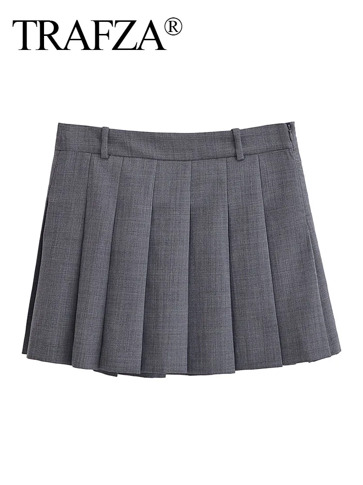 TRAF-minifalda asimétrica con cremallera para Mujer, ropa de calle holgada, color gris liso, con arrugas, para verano