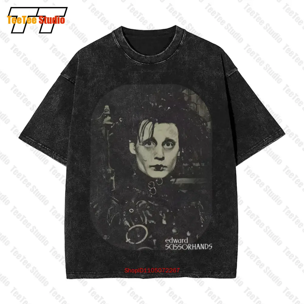 تي شيرت Edward Scissorhands Vintage كبير الحجم للرجال مرخص كلاسيكي 80S Movie أسود 1Z1N