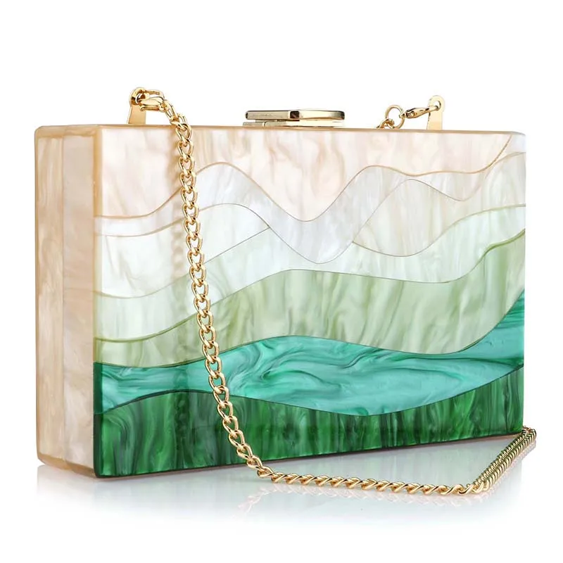 New Trendy Bags Fashion Women Handbags Green Beige Striped Acrylic Luxury Party Evening Bag Woman Casual Cute Box Clutch Purse