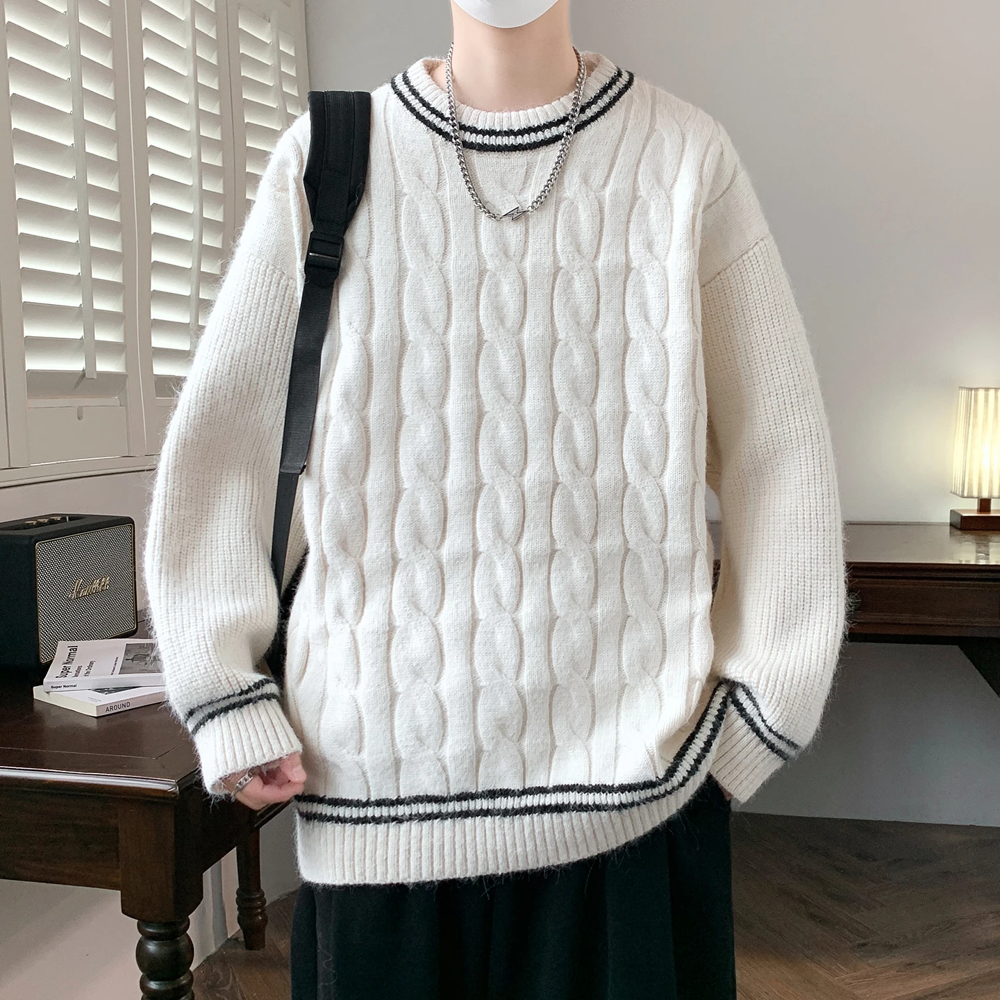 

Loose Fit Teenage Boys Knitted Sweater Faionable Vintage Sle Large Size Base Layer irt Sli Ciwalk Polyester Fiber