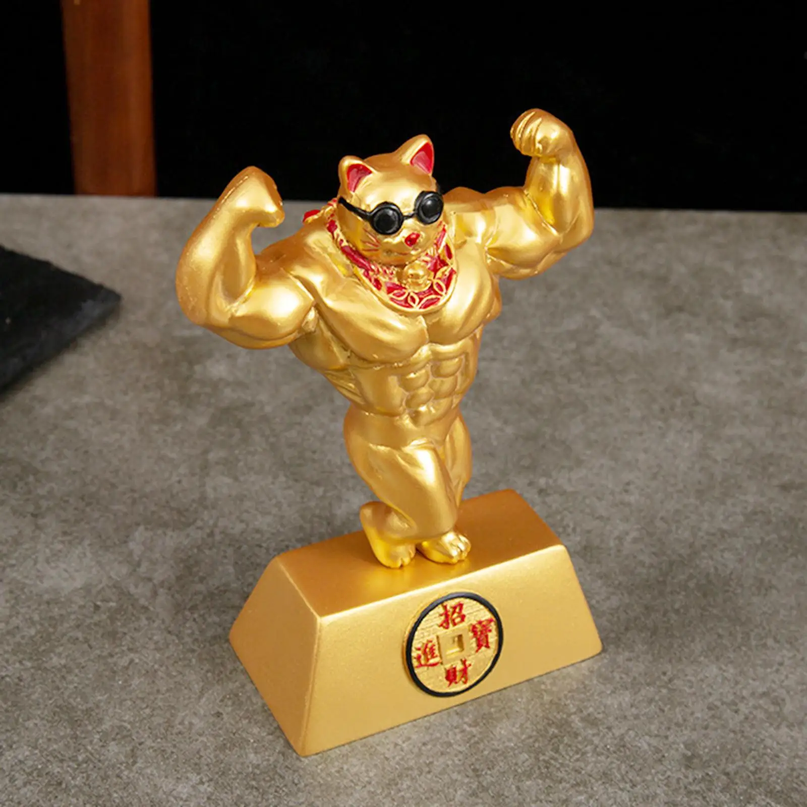 

Creative Money Cat Sculptures Muscle Arm Gift Resin Fortune Cat Ornament Opening Gift for Good Luck Welcoming Living Room Home