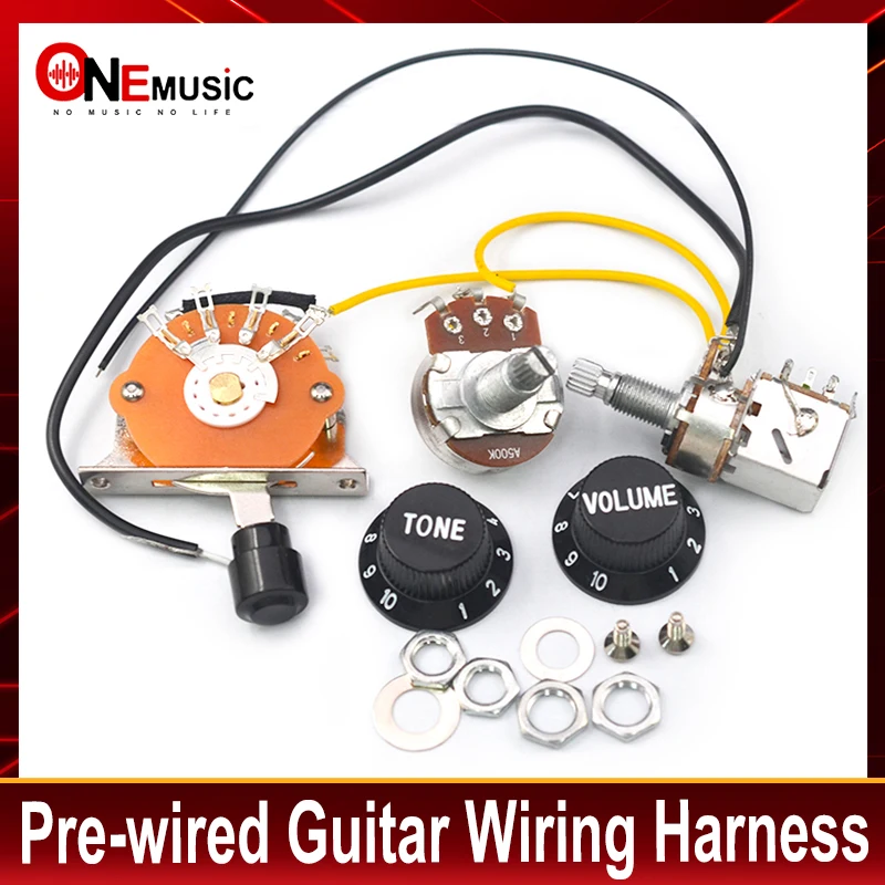 1T1V/2T1V Coil Splitting Guitar Wiring Harness Prewired Circuit 5 Way Blade Switch/Push Pull-500K Switch Guitar Harness