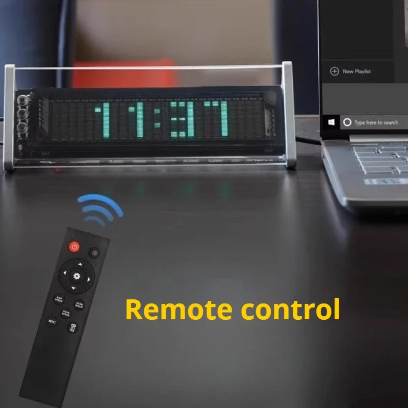 VFD Screen Music Spectrometer Remote Control Audio Spectrum Analyzer Household Desk Clock Bluetooth 5.0 Built-in Microphones