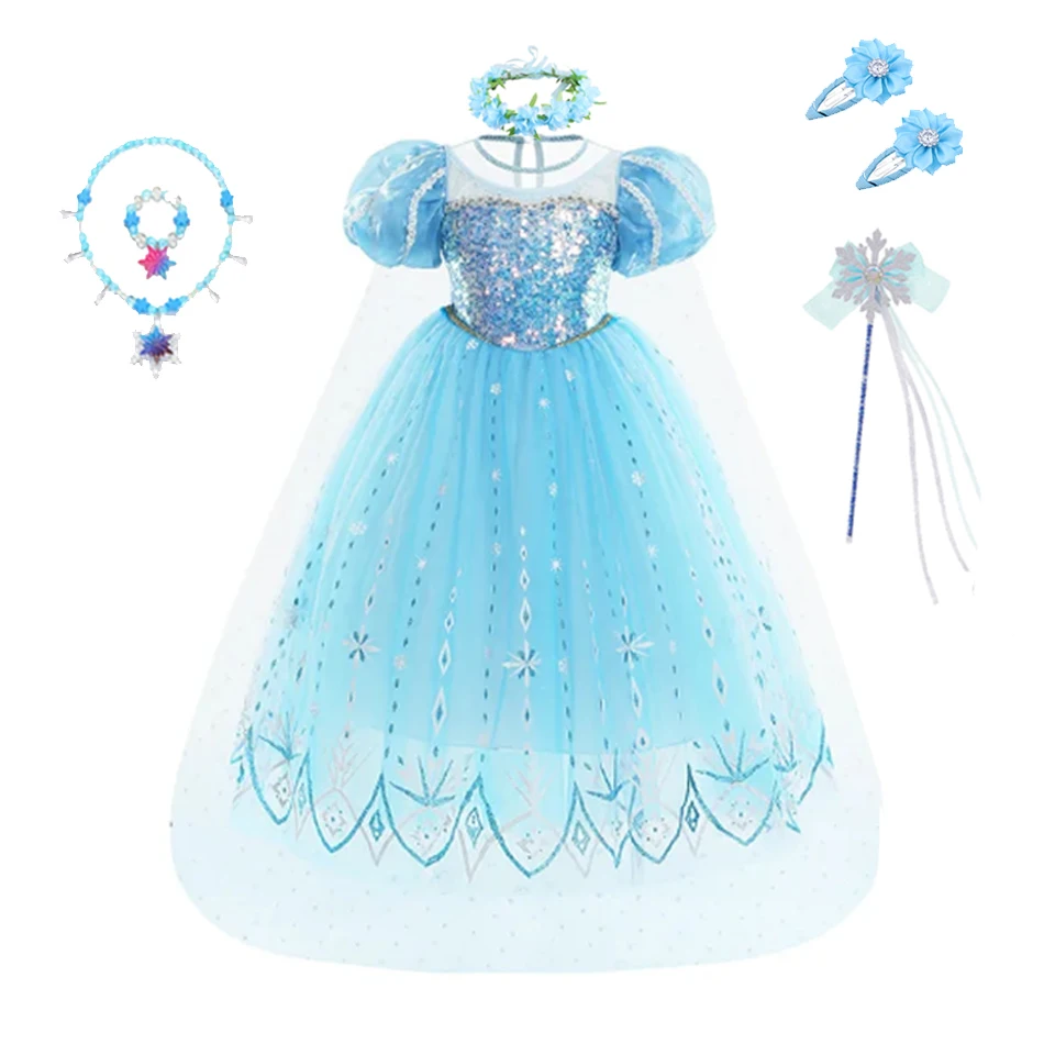 Disney Elsa Costume Frozen Dress Snow Queen Fancy Cosplay Dance Party Tutu elegante bambino vestire vestiti di carnevale 2-10 anni