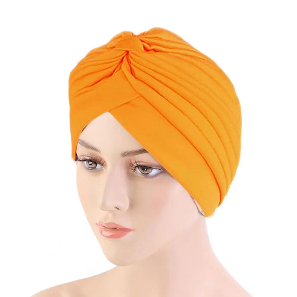 Turbante plisado para mujer, gorro elástico transpirable, Anti-UV, a prueba de sol, sin ala, Bandanas, diadema, Hijab de quimio, gorro indio