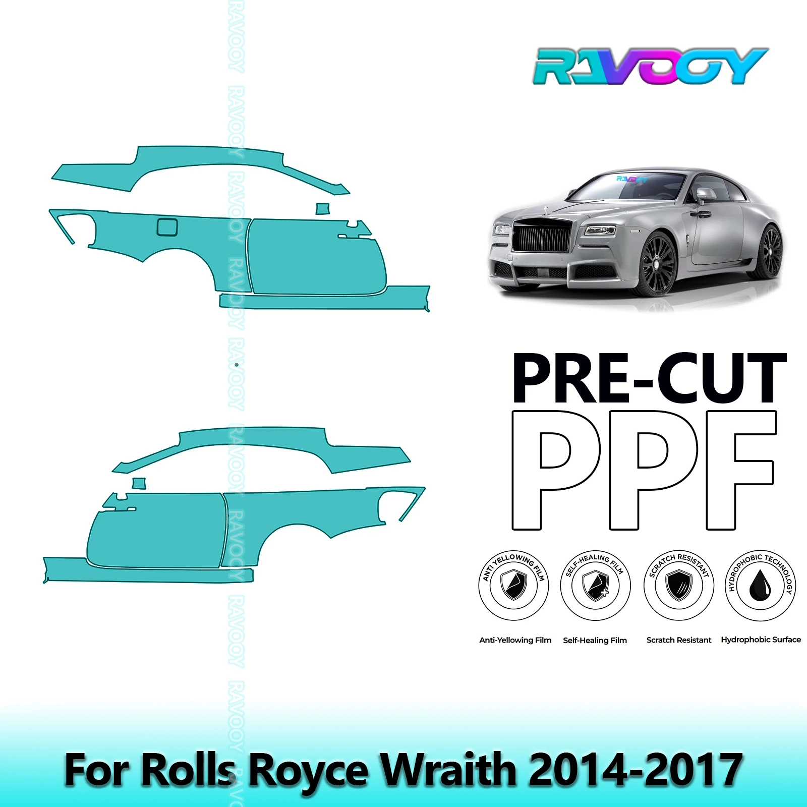 

For Rolls Royce Wraith 2014-2017 8.5mil Clear Matte Pre-Cut PPF Door & A/B Pillar Kit TPU Paint Protection Film Set