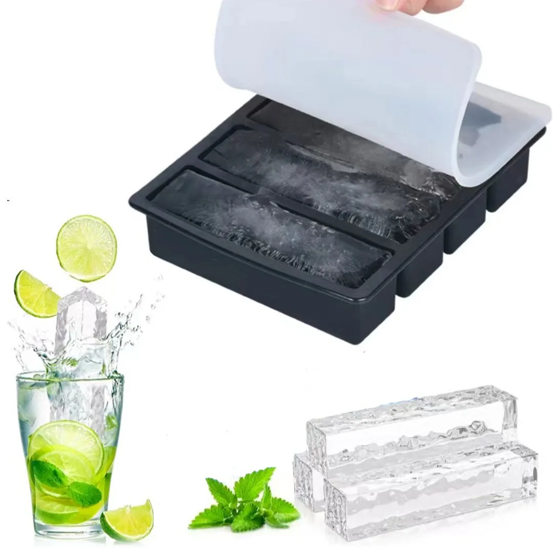 4 Grid Long Strip Silicone Ice Cubes Rectangle Tray Mold Diy Non-Toxic Durable Wine Ice Cube Creative Cube Mold Kitchen Gadgets