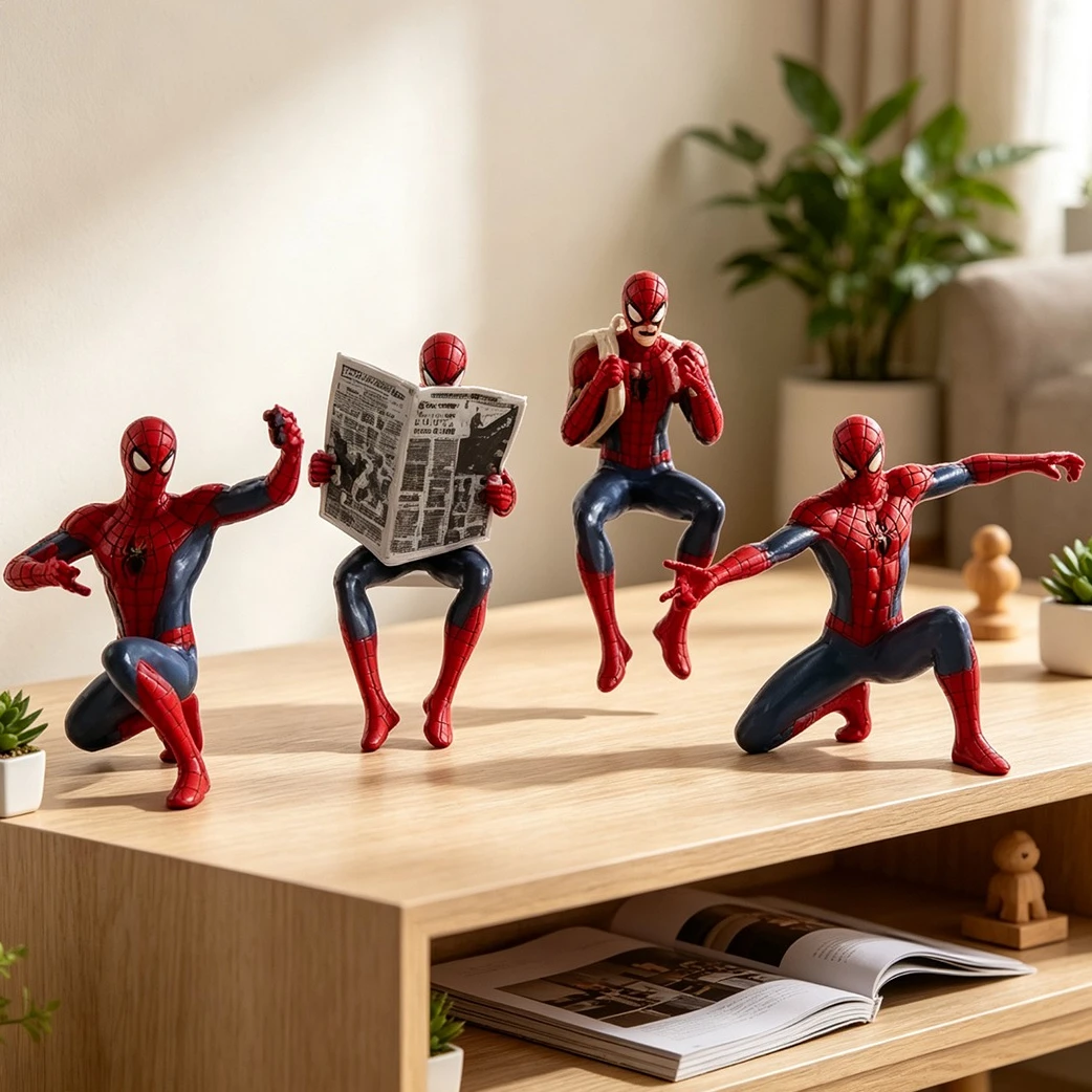4-teiliges Set Spider-Man Superhelden-Actionfiguren, Mini-Modell, Sammlerstück, Heimdekoration, Autodekoration, Anime-Geschenk für Fans