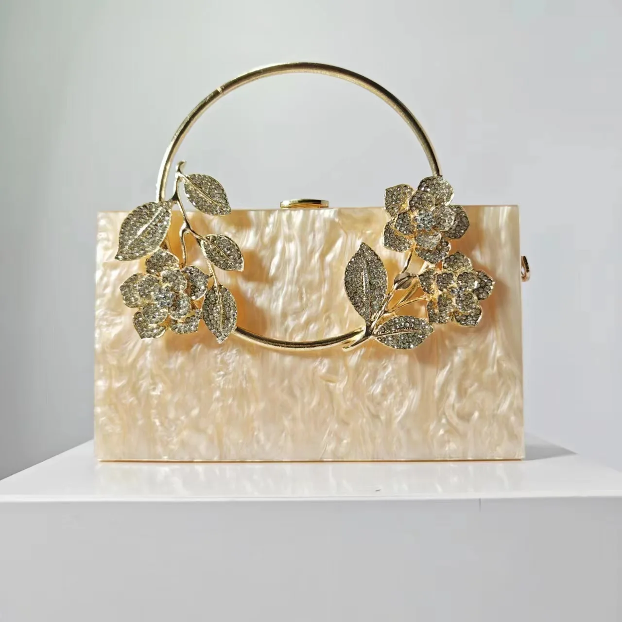 Blumen-Acryl-Abendtasche, Einzel-Schulter-Umhängetasche, Hochzeits-Bankett-Clutch, Kettentasche – Detail 5
