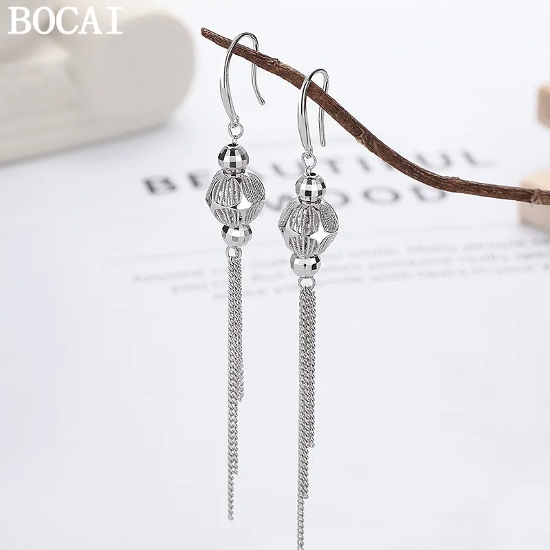 

BOCAI NEW S925 Серебряные модные нишевые серьги с кисточками в форме фонаря