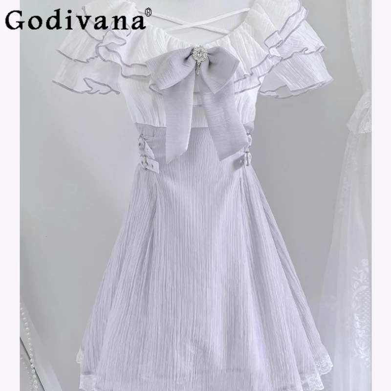 

Summer New Style Lolita Cute Dress Women Original Design Subculture Lace Dress Female Short Sleeve Bow Collar Sweet Dress