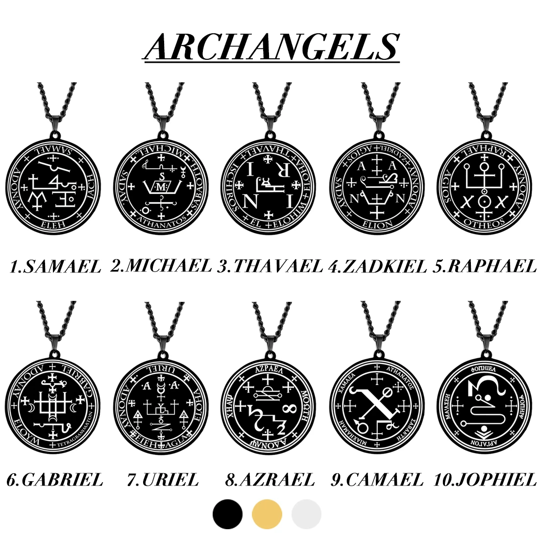 Collares con Sello de Arcángeles EUEAVAN, MICHAEL GABRIEL RAPHAEL AZRAEL CAMAEL, Collar con Talismán, Amuleto de Acero Inoxidable