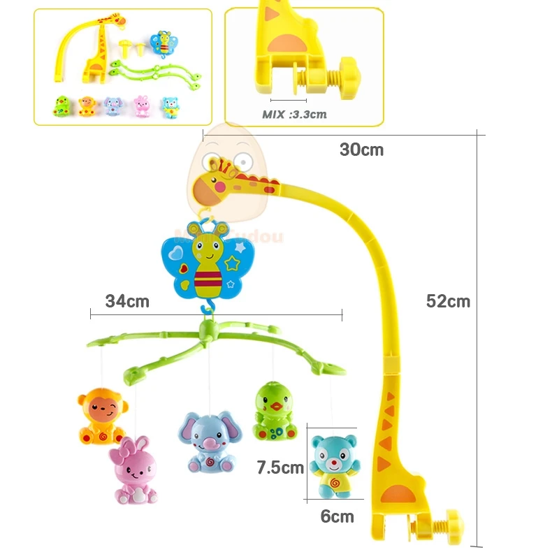 4 في 1 سرير موسيقي متنقل جرس السرير Kawaii الحيوان الطفل حشرجة الموت الدورية قوس اللعب الزرافة حامل صندوق تشغيل الموسيقى للرضع