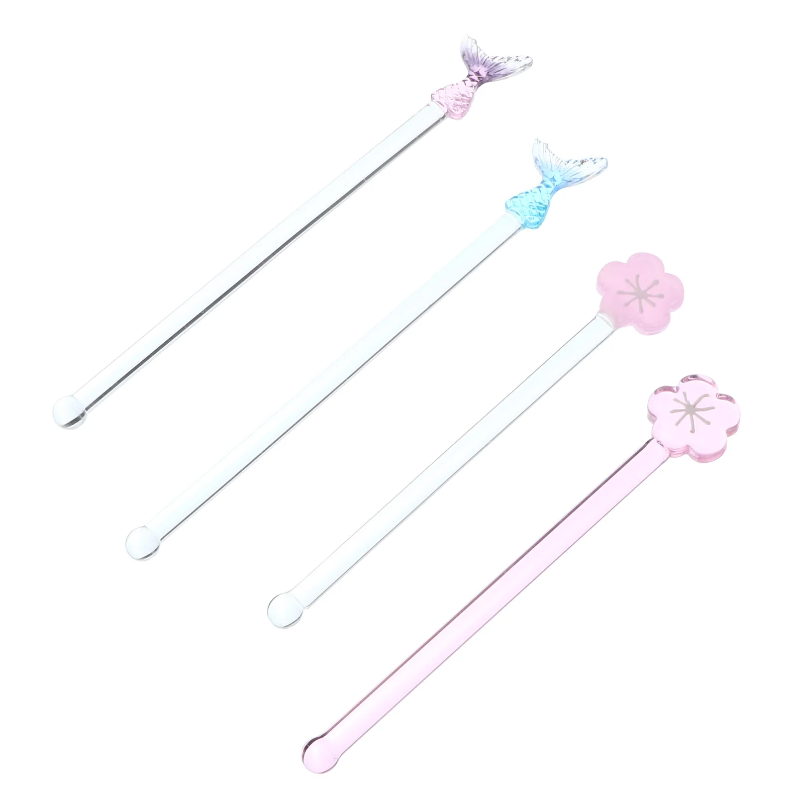 

4Pcs Transparent Long Handle Glass Creative Design Stirring Sticks Assorted Color Multifunctional Cocktail Party Decor Easy