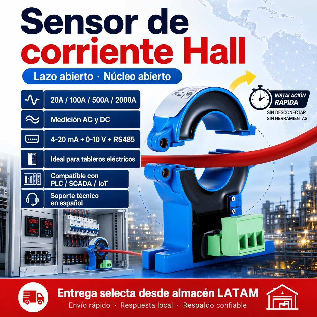 Open Loop Hall Current Sensor Ac and Dc Measurement through Hole for Inverter and Motor Hall Current Transducer through Hole for Battery and Power