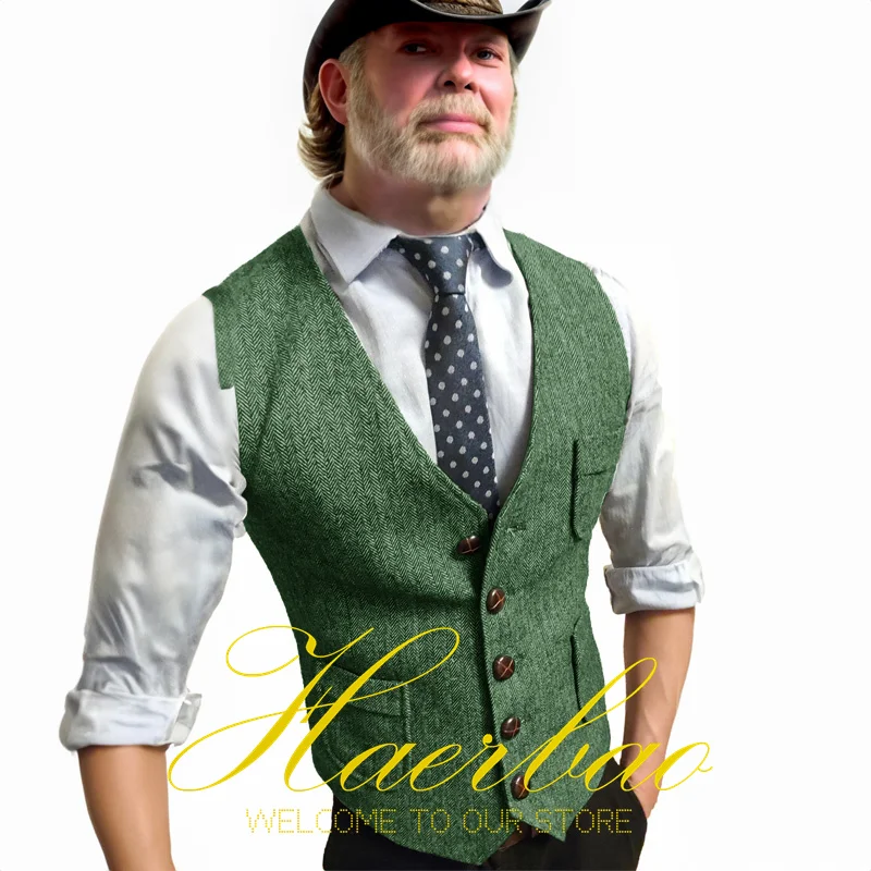 Men's Suit Vest Single Breasted Herringbone Vintage Sleeveless Jacket Formal Slim Fit Waistcoat Men Vests