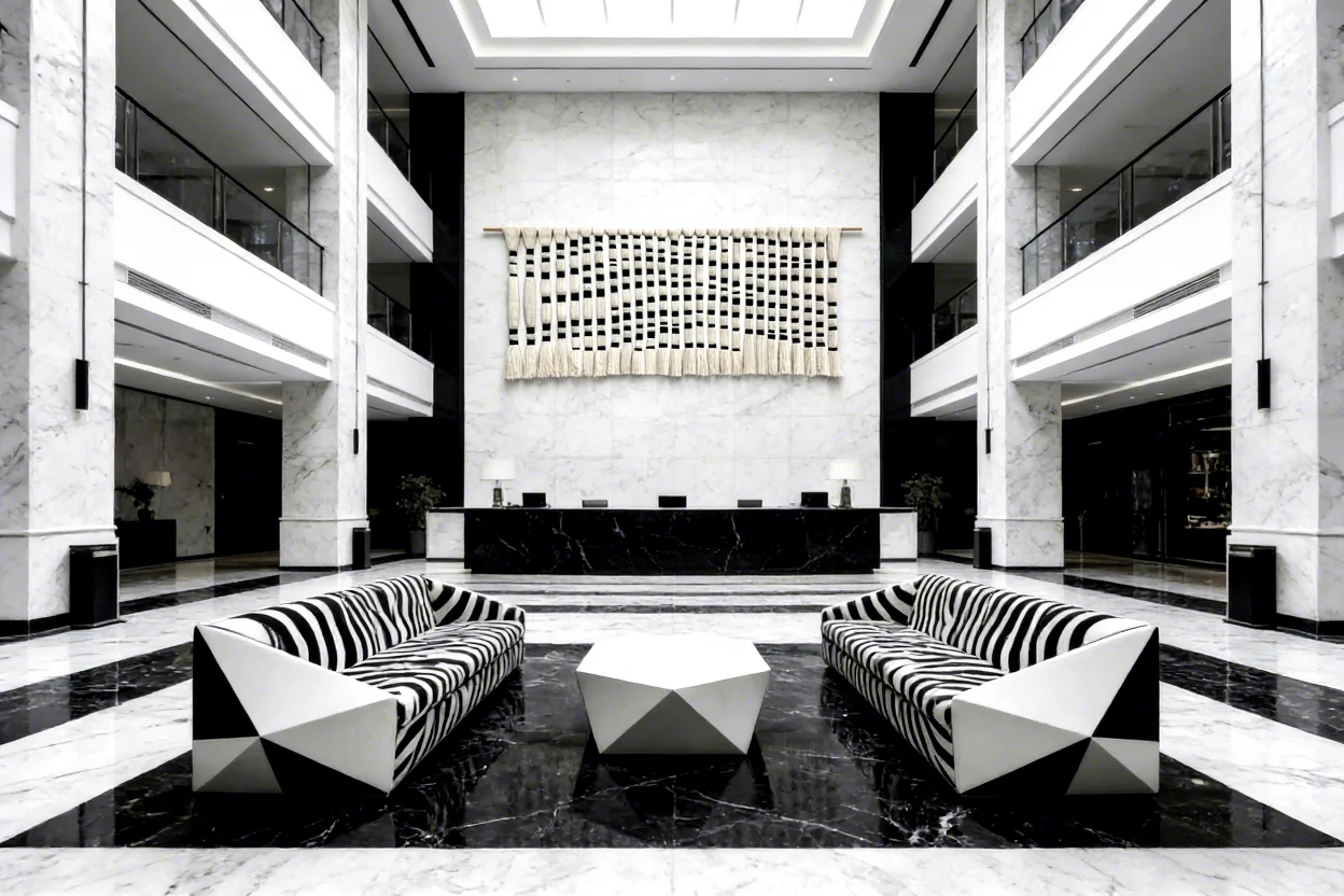 #￥Black and White Art Deco Cotton Macrame Wall Hanging Purely Handmade Suitable for Decorating Offices and Common Areas