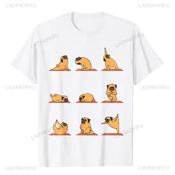 Funny Pug Yoga T-Shirt Puppy Yoga Poses and Meditation Latest Men Kawaii T Shirts Printing Unisex Tops Gift  Streetwear COTTON