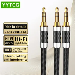 3.5mm to Double 3.5mm Aux Cable 3.5mm Jack Audio Cable OFC Silver Plated Stereo Extension Cable for Xiaomi Laptop Computer